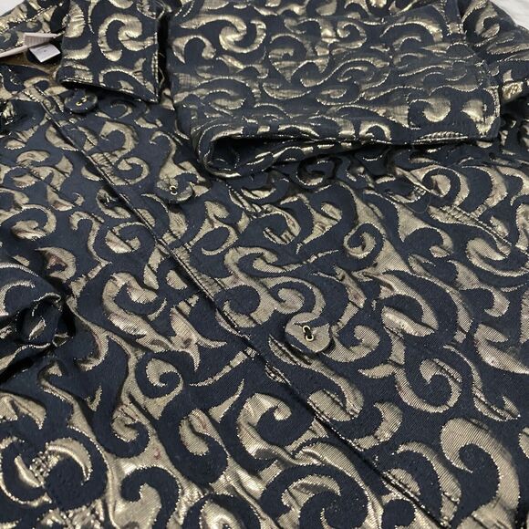 Chicos Blazer Womens Size 2 US 12 Gold Foil Party Holiday Work Office Jacket - Picture 15 of 16